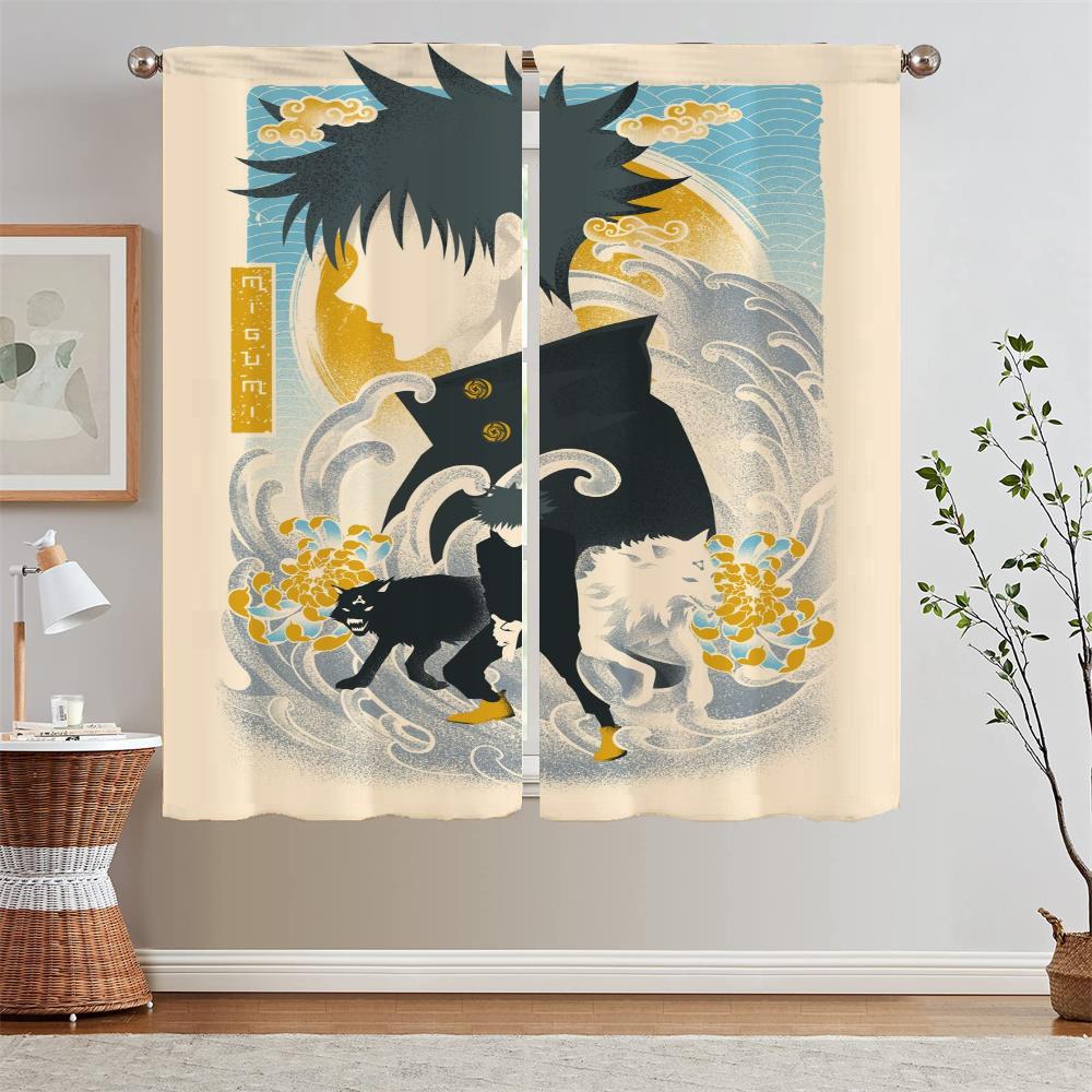 Jujutsu Kaisen Curtain Tulle for Living Room Decoration Youth Room Curtains Blackout Kitchen Curtains 2 Pcs Set Blind Tentacles
