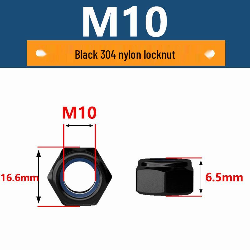 Anti-Loosening Self-Locking Nut 304 Stainless Steel Black Nylon Slip-Resistant Hex Screw Cap