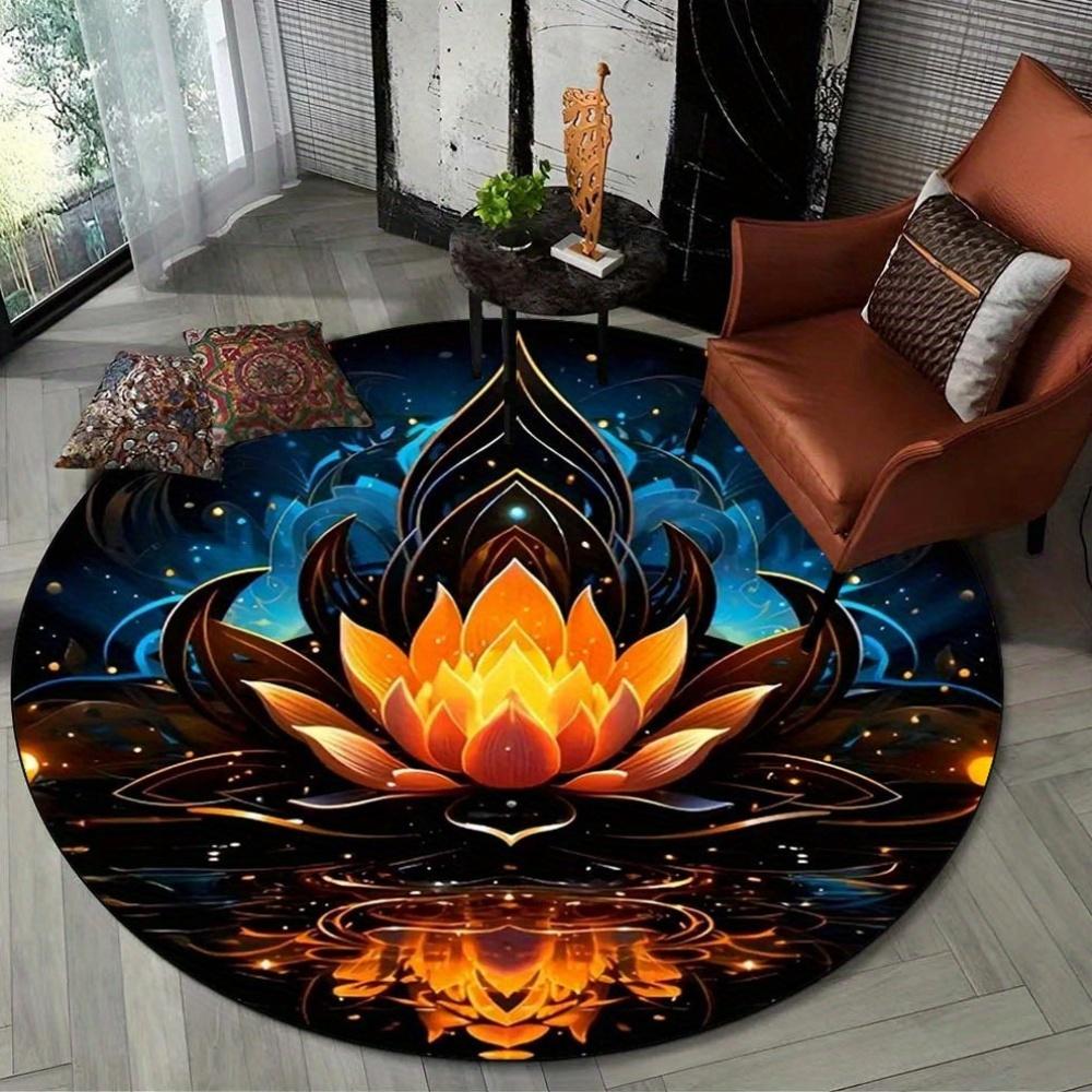 Includes 2 Non-Slip Pads, 800G/M2 Crystal Velvet Cartoon Meditation Lotus Round Rug, Perfect for Witchcraft-Themed Decor, Suitab