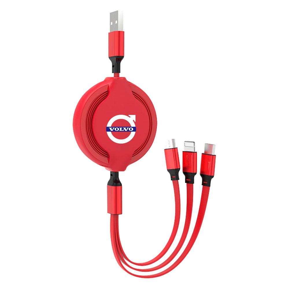 Retractable 3 in1 Data Cable Car Charging Cable Applicable to Apple type-c Android phone For Volvo Rdesign AWD V60 S60 XC60 XC90