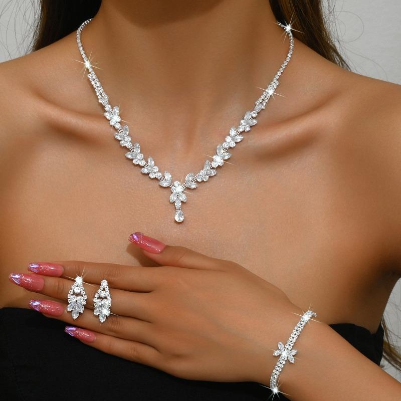 BLINGBAY Women's Jewelry Set Sweet Romantic Wedding Bridal Accessories Rhinestones Elegant Necklace Earrings Bracelet Set Women's Fairycore Jewelry