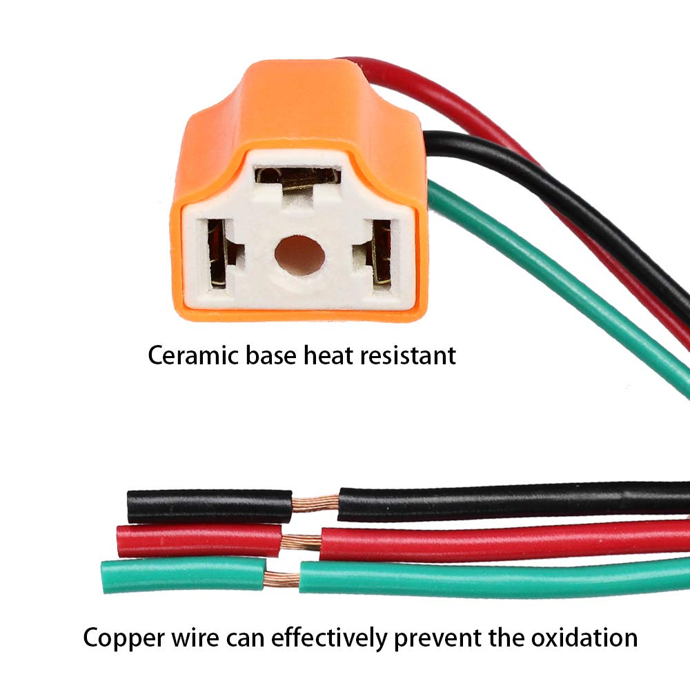 HUIQIAODS H4 Headlight Socket Lamp Connector Plug Wire Harness Adapter Pack of 2 (H4 Ceramic Socket)..