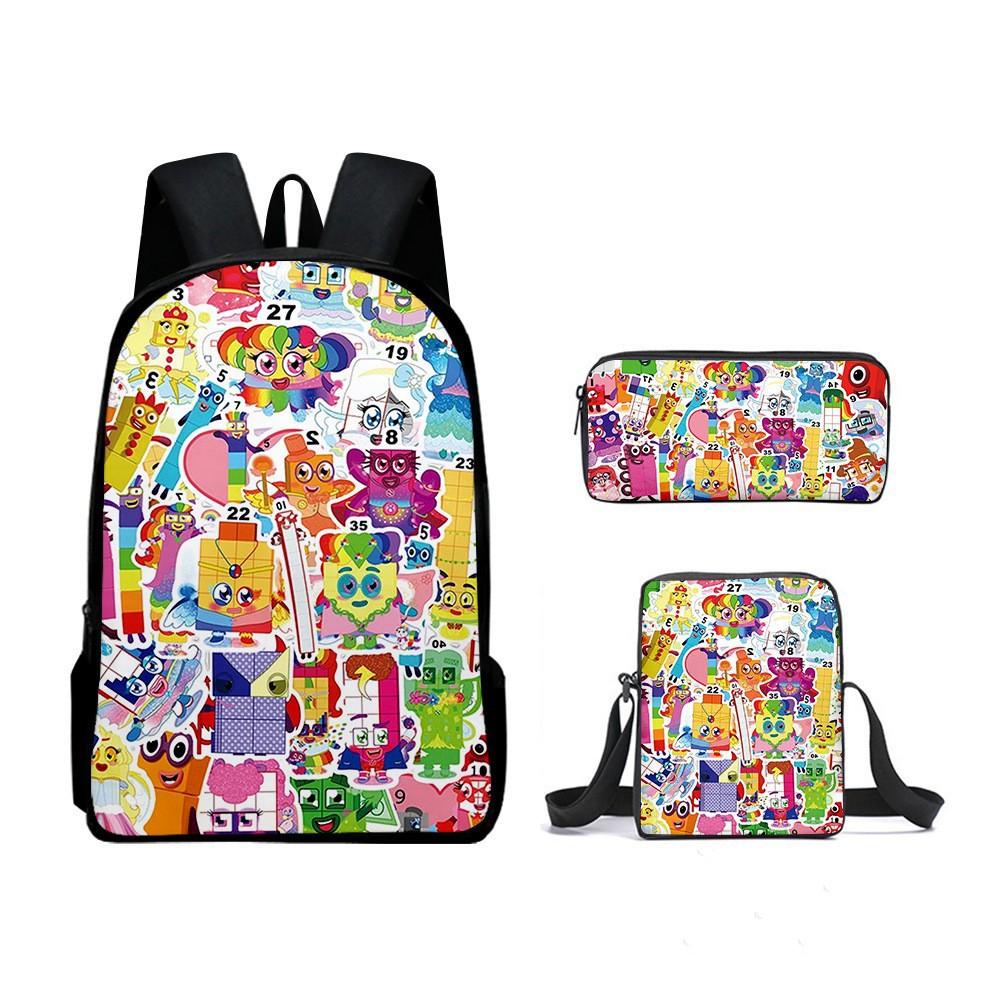 Digital Building Block Backpack Numberblocks Student Schoolbag Cartoon Backpack Satchel Pencil Case Three-Piece Set