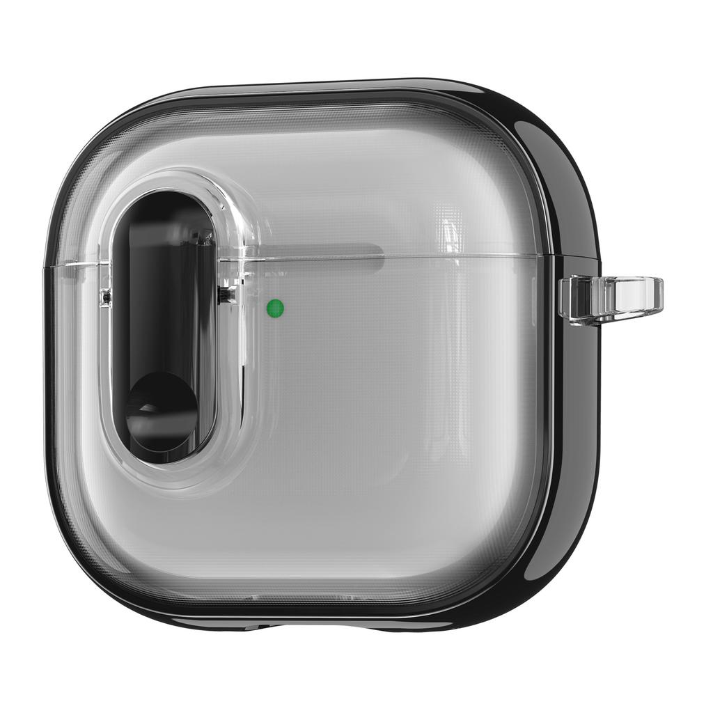 For AirPods 4 with ANC Case Clear Electroplated TPU PC Earbuds Cover with Lock Clasp / Carabiner