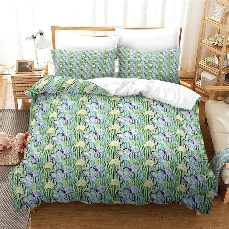 Comforter Chic Cactus Bedding Set Queen For Kids Teen Decor Cartoon Green Plants Succulents Nature Art Floral Comforter