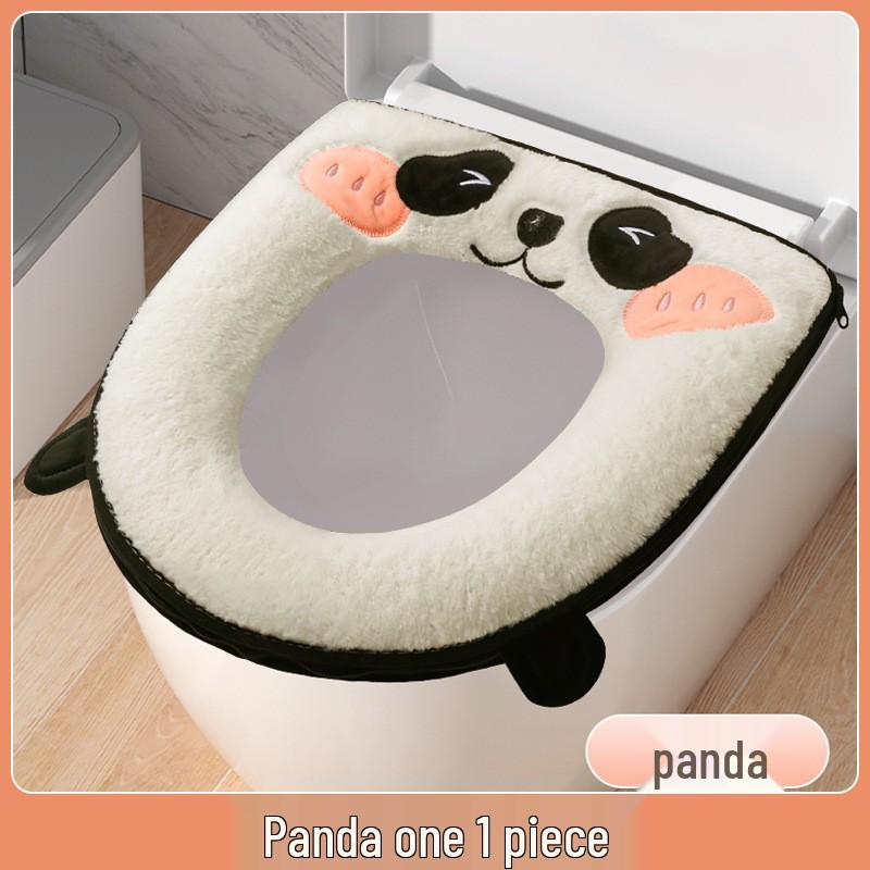Plush Toilet Seat Cover Cushion with Handle for Winter Home Use
