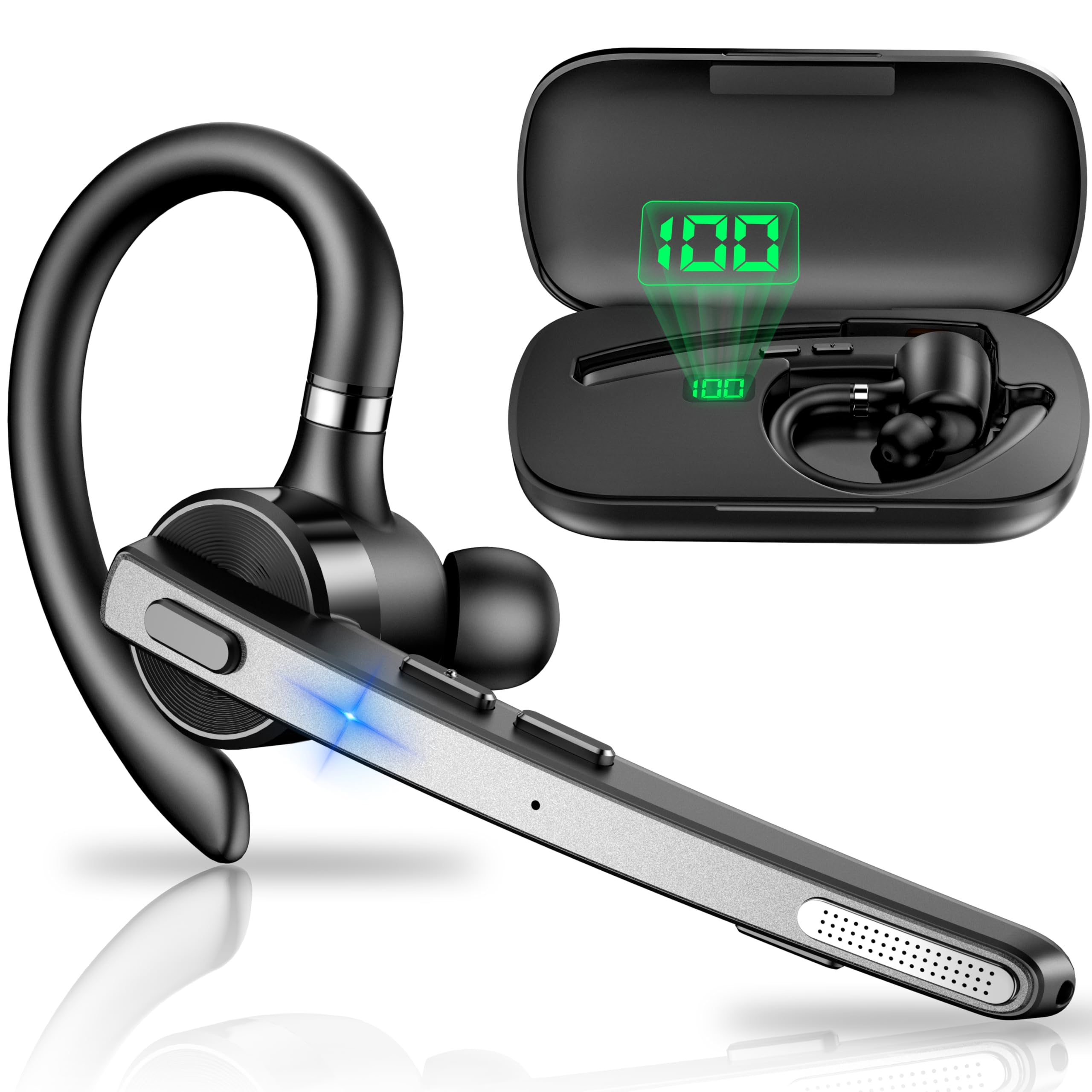

New Bee Bluetooth Headset, Single Ear, Hands-Free Calling, Ear-Hook Type, Ambidextrous, Noise Cancelling, Built-in Microphone, Mute Function, Siri