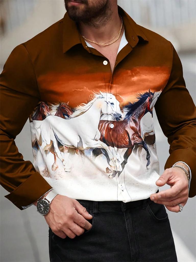 Tribal Geometric Print Long Sleeve Button-Up Shirt, Stylish Casual Wear