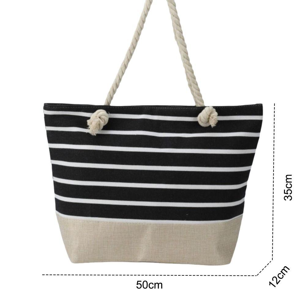 Striped Beach Tote Bag Canvas Foldable Travel Handbag Large Capacity Zipper Gym Grocery Vacation Bags