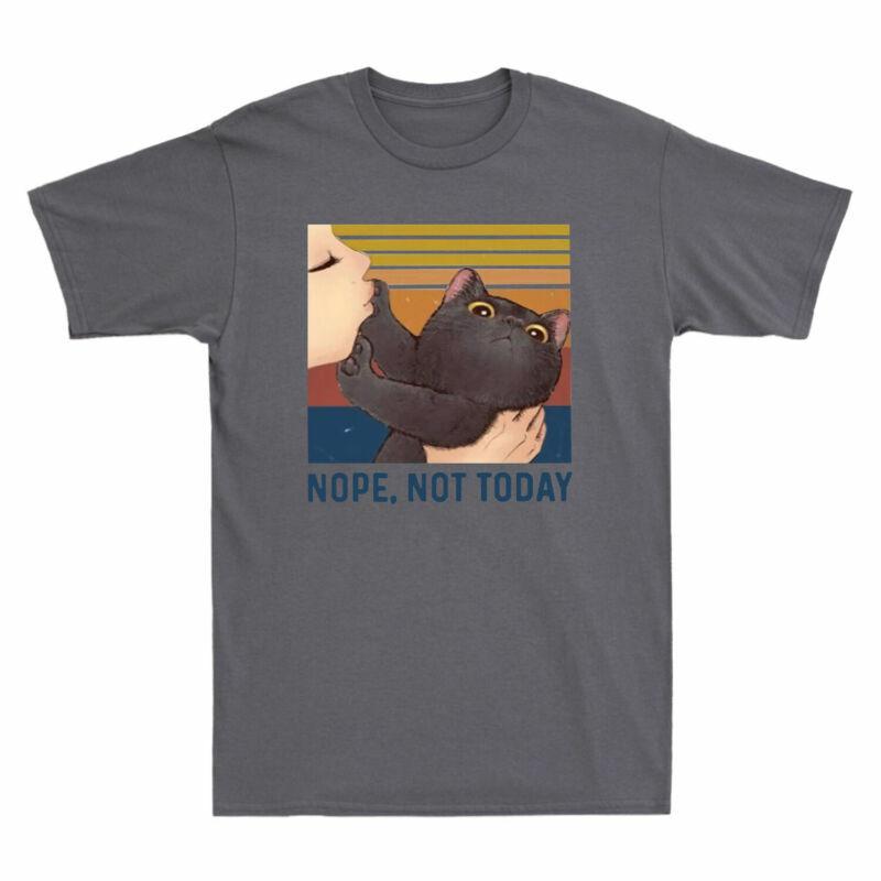 Black Cat Nope Not Today Funny Vintage Men Short Sleeve T-shirt Humor Gift Tee XL
