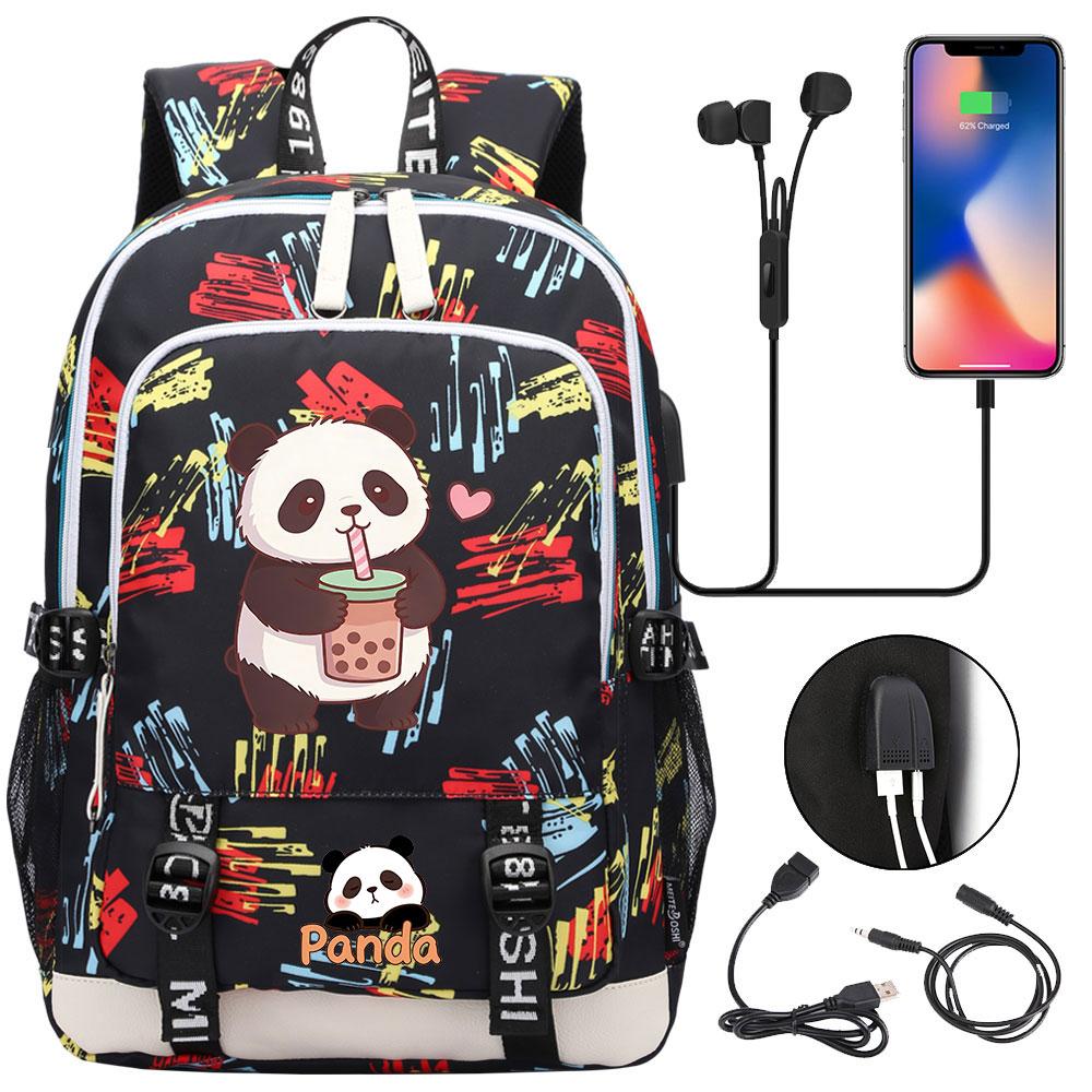 Kawaii Panda Print Tiener USB Laptop Rugzak Kinderen Jongens Meisjes Terug Naar School Boekentassen Vrouwen Mannen Reizen Rugzak
