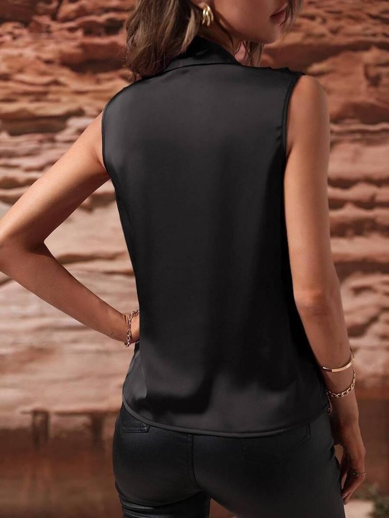 Women's Spring/Summer 2026 Sleeveless Satin pleated vest – European & American style sexy shirt