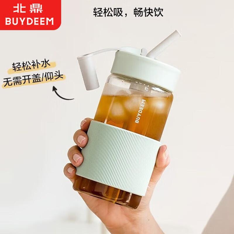 Beiding Light Green High Borosilicate Glass Travel Mug with Straw