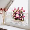 Tulip Gnome PVC Window Cling Waterproof Pink Floral Gnome Static Sticker Reusable Glass Door Decals for Classroom Home Office Party Decoration