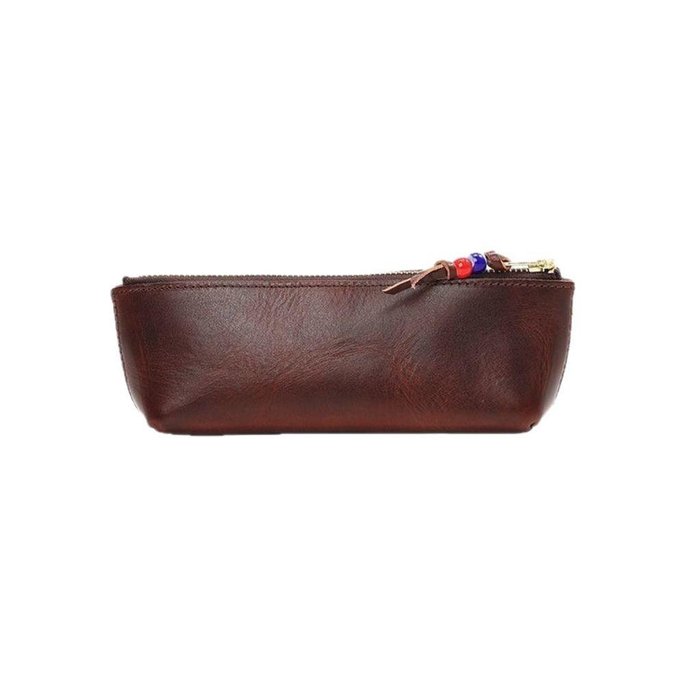 

Zipper Closure PU Pen Bag Portable Stationery Storage Bag New Pencil Case School Office кофейный