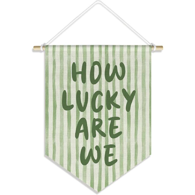 How Lucky Are We Banner Pennant Wall Art Decor Hanging for Kids Boys Room Nursery Playroom Decor, Cute Play Room Decorations, 15x11in