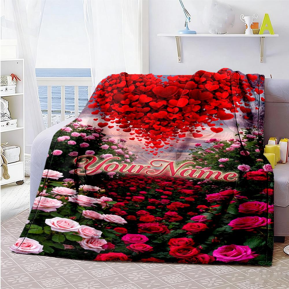 Rose Personalized Text Blanket Lightweight Customizable Blanket Ultra-Soft Versatile for Sofa Couch Chair Livingroom Four Seasons Universal
