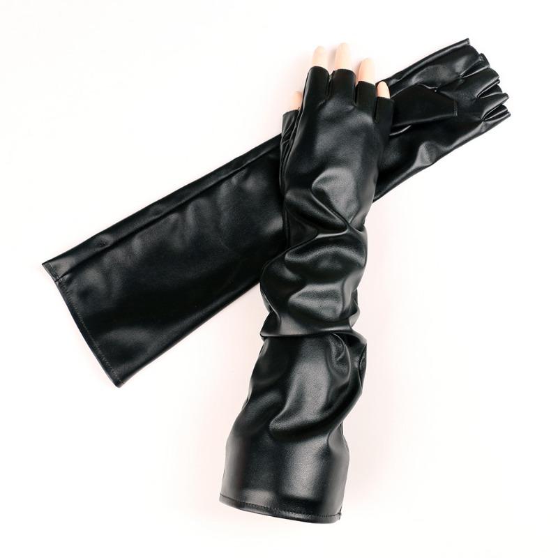 

Удлиненные кожаные перчатки женские без пальцев для уличных танцев, ветрозащитные, в стиле ночного клуба, модный дизайн, с прорезями для пальцев, перчатки для танцев на открытом воздухе 29 cm