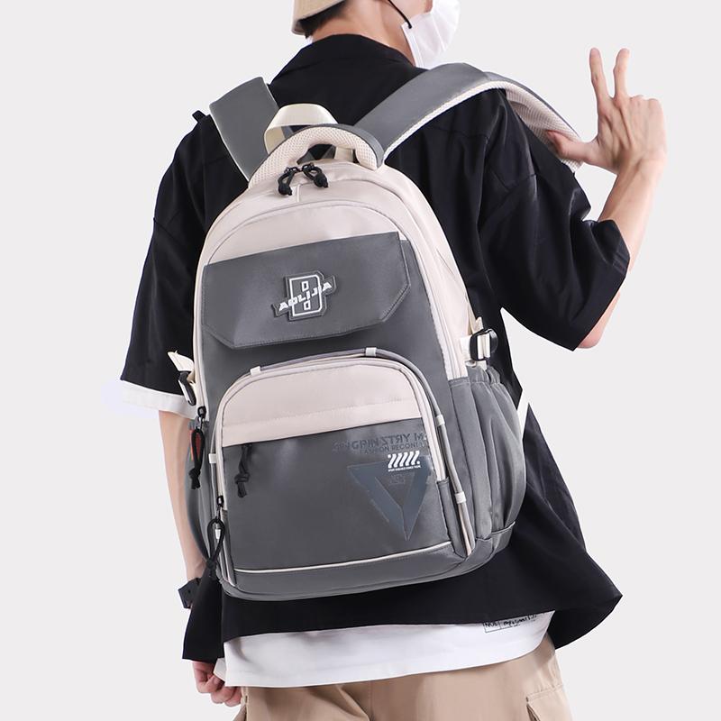 Men Contrast Backpack Large Capacity Student Schoolbag Women Travel Backpack