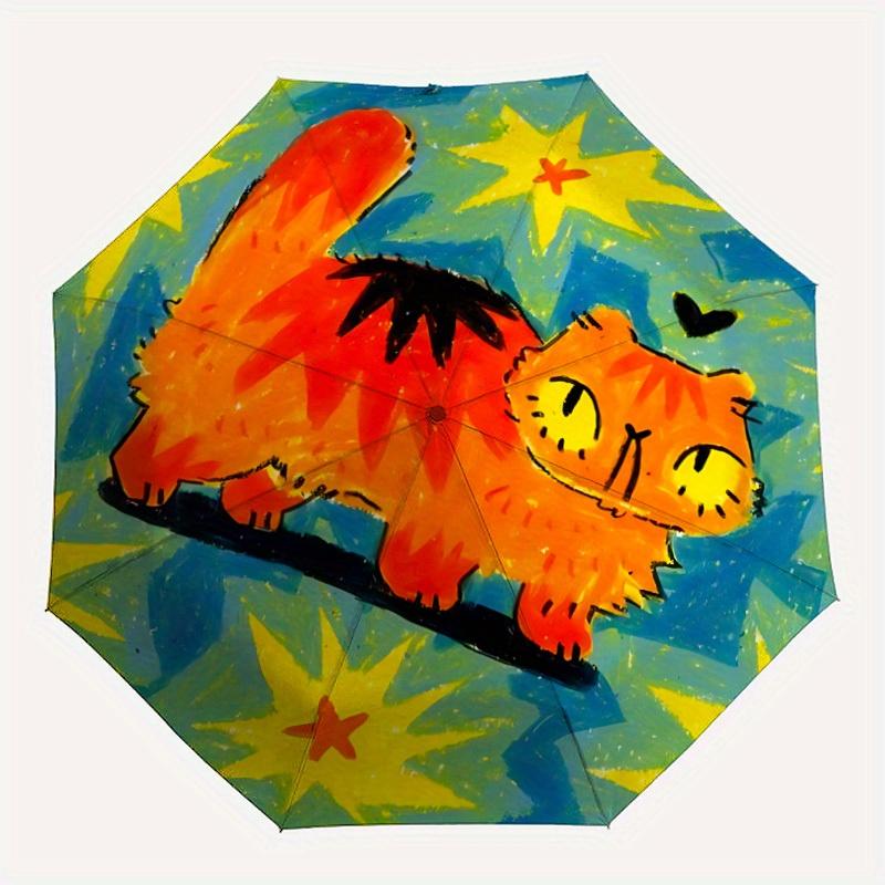 1pc Orange Cat Automatic Open/close Folding Umbrella, Compact Portable Travel Umbrella, Durable Construction yy250809094