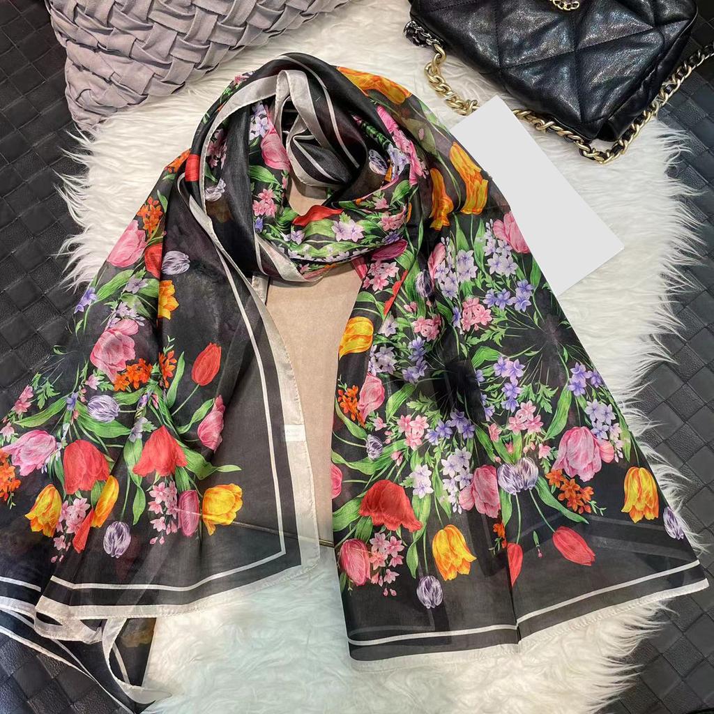 Yellow 100% Silk Long Scarf Hijab Female Summer Jungle Design Beach Shawls Fall Winter Mulberry Silk Scarfs Blue,Sky Blue