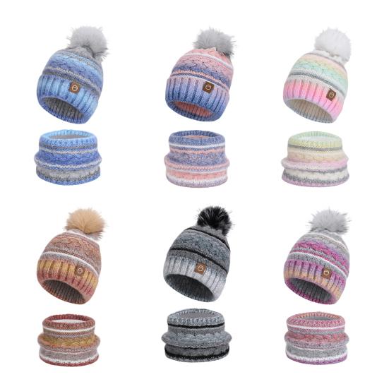 2Pcs/Set Winter Hat Scarf Set Thickened Velvet Lining Colorful Versatile Elastic Fit