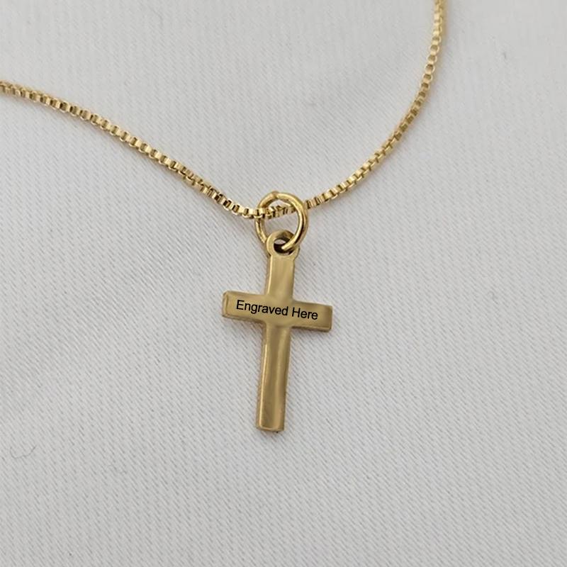 Custom Engraved Name Gold Plated Cross Necklace For Kids Girls Boys Personalized Children Jewelry Gifts