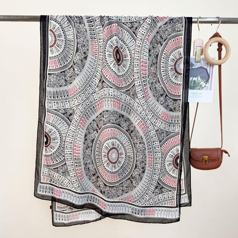 

Versatile new simple and elegant literary geometric circle printed scarf women s leisure contrasting colors going out travel shawl 85*180