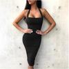 Sexy solid color neck slim hip dress