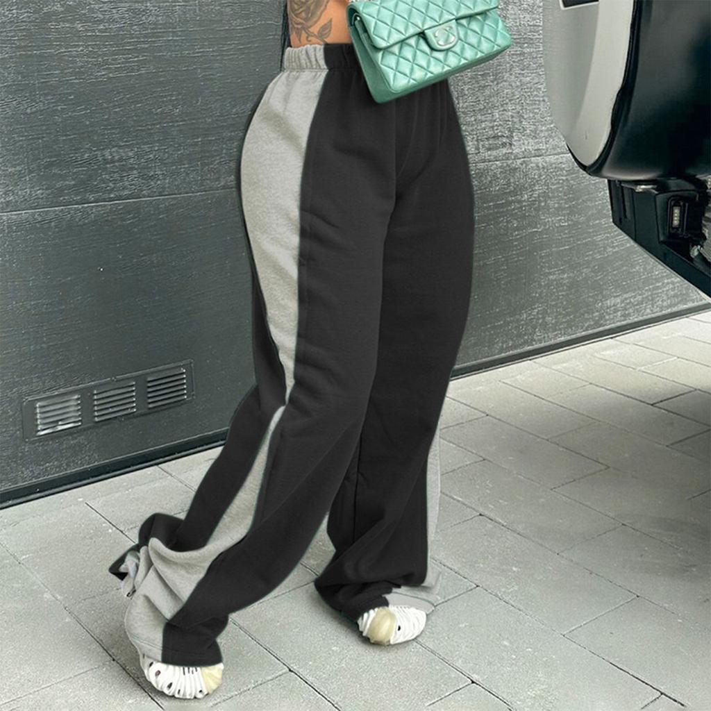 Women's Fashionable Color Blocked Elastic Waistband Versatile Straight Leg Casual Sweatpants Pants