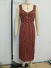 Retro Polka Dot Deep V-Neck Cinched Waist Midi Dress - European and American Vacation Style