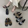 Square Head Bow Flat Bottom Small Single Shoes Women's Spring and Summer Literary Retro Shallow Mouth Rivet Ballet Mary Jane Shoes