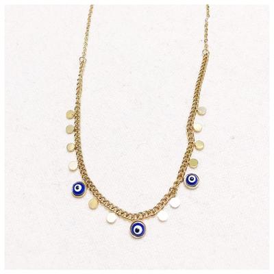 [R6378] - Golden Blue 'Cléopatra' Steel Designer Necklace - 5 Mm