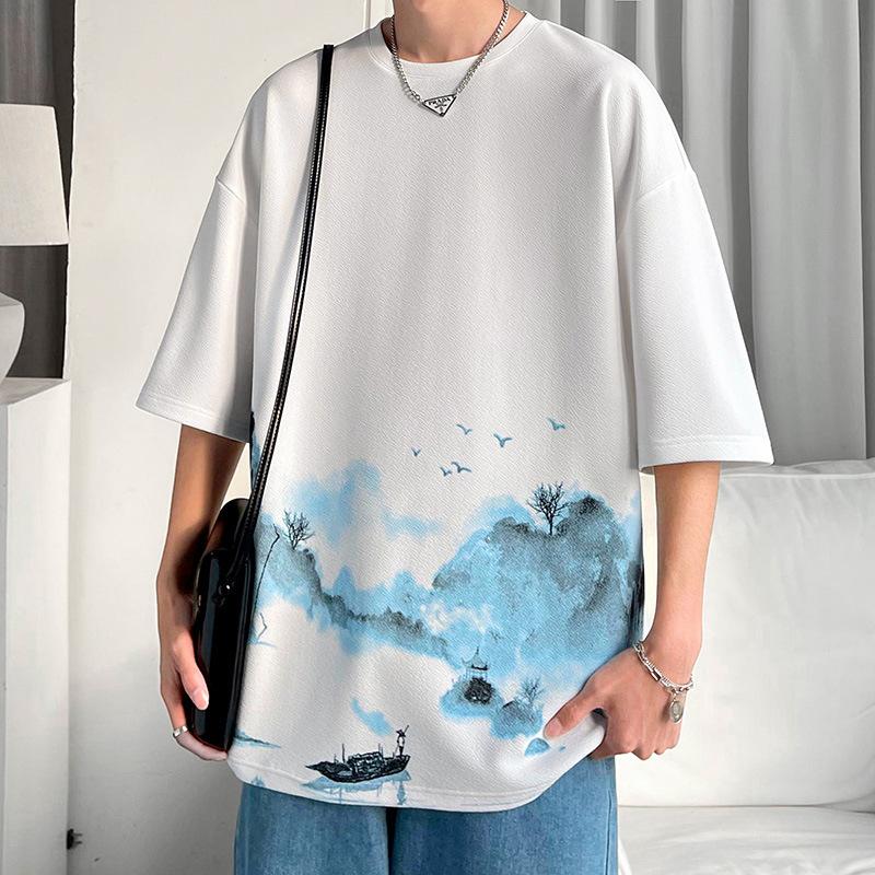 Мужская футболка с коротким рукавом свободная летняя футболка с круглым вырезом и коротким рукавом M 980₽