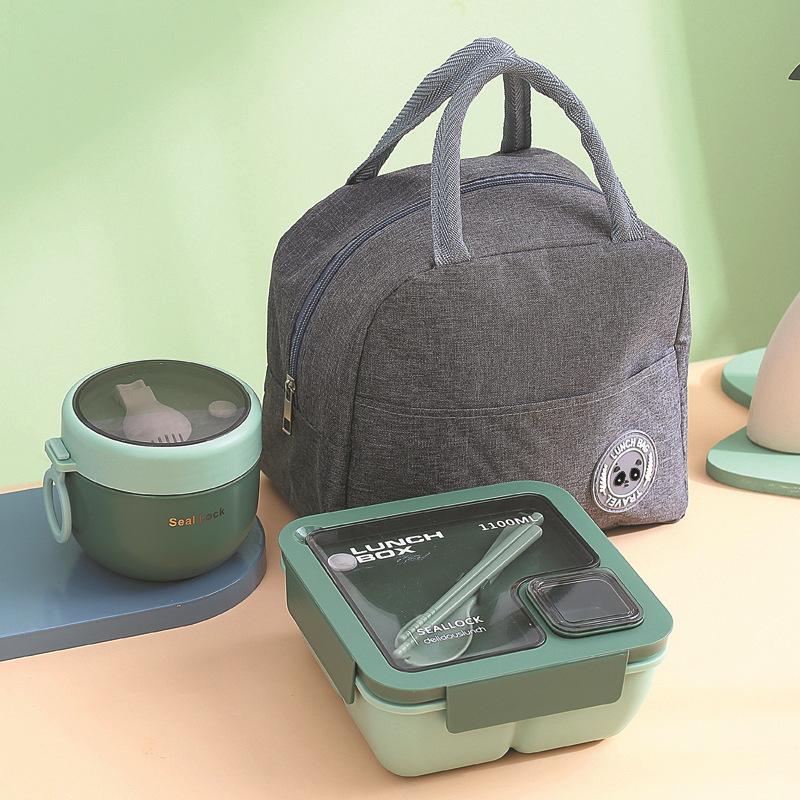 3pcs Lunch Box, Portable And Leak Proof Storage Box With Lid And Thermal Bag, Large Simple Food Storage Bag, For Back To School