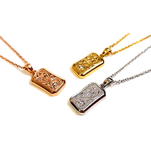 July Hawaiian Jewelry Necklace, Plate, Scroll, Wave, Cubic Zirconia, Hypoallergenic, Surgical Stainless Steel, Gold, 40cm-45cm