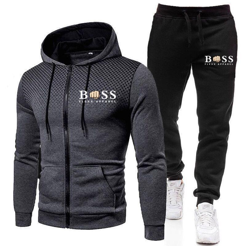 Herren Einfarbige Fleece Kapuzen Trainingsanzug Set Langarm Reißverschluss Oberteil Hose Sport Freizeit Outfit