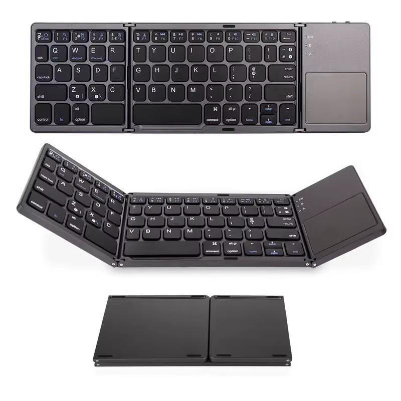 Compact Tri-Mode Bluetooth & 2.4G Foldable Keyboard and Mouse Set with Type-C Charging for Tablets