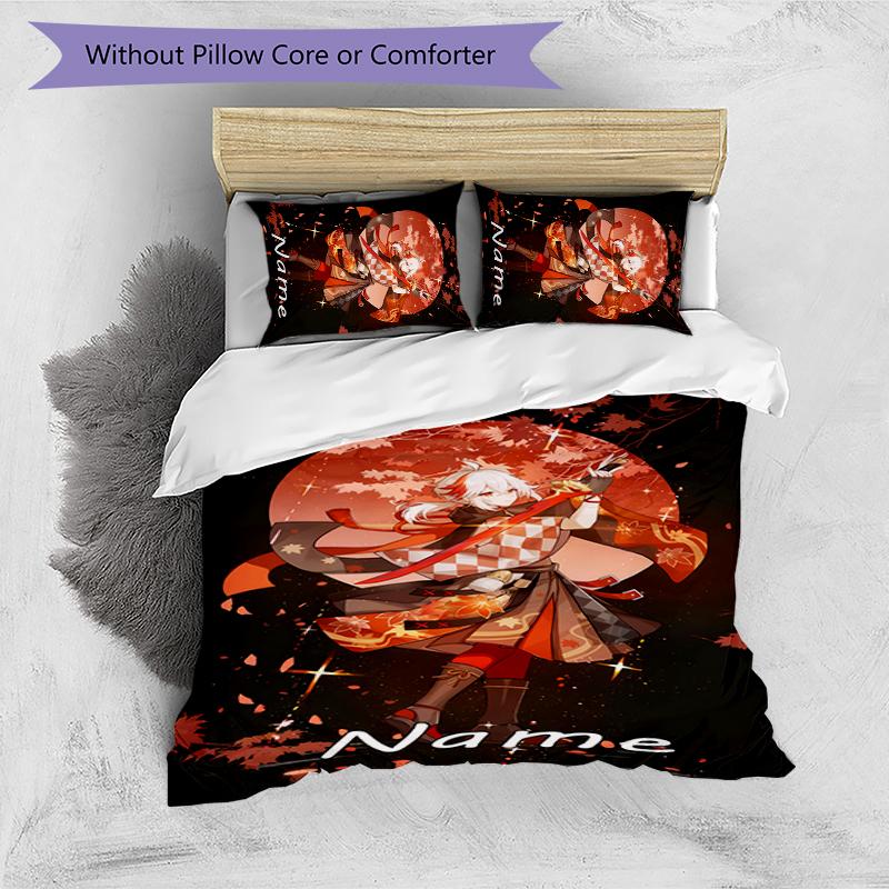 3pcs Custom Name Cartoon Genshin Impact Manye Bedding Set Duvet Cover Closure Includes 1 Duvet Cover & 2 Pillowcases for All Seasons Bedroom Decor