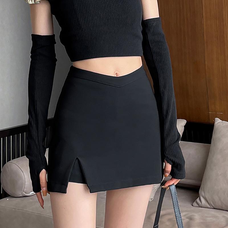 Women Summer High Waist Split A Line Skort Anti Chafing Slim Package Hip Suit Skirt Casual Short Skirt