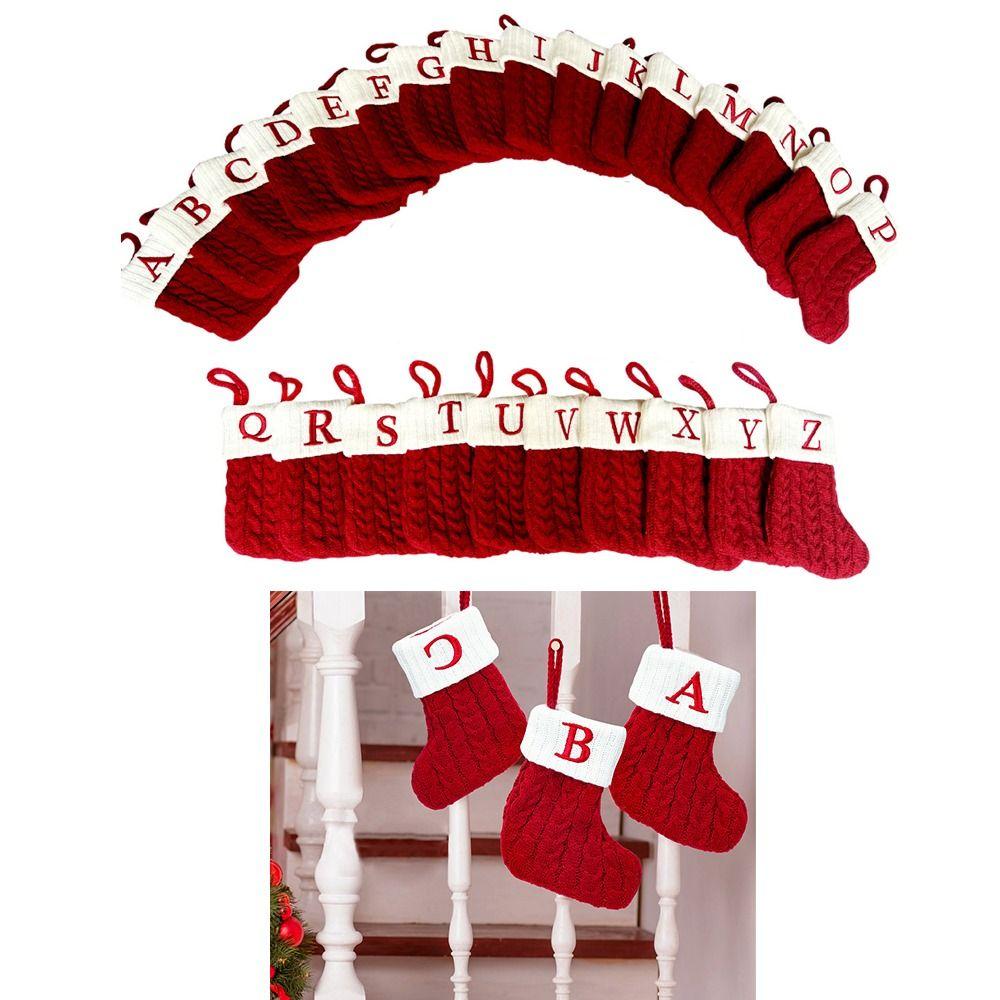 With Red Letter Knitting Stockings Yarn Hanging Ornament Christmas Socks  Xmas