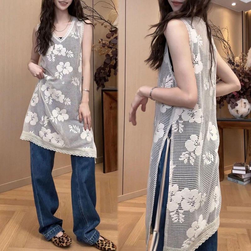 

Women s Elegant Lace V-Neck Sleeveless Layered Tank Dress - Spring Collection L (Recommended for 52.5-57.5kg) грязно-белый