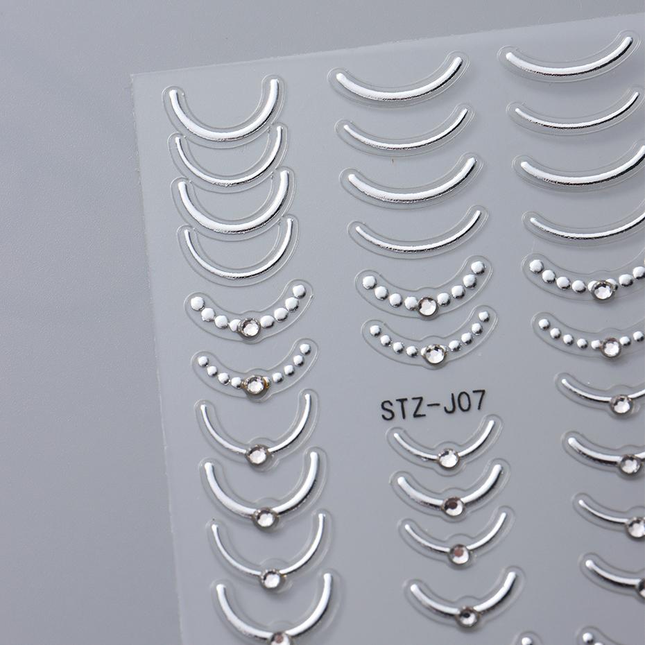 Strass 3D Linee Ondulate Argentate Adesivi per Unghie Decalcomanie Striscia Pizzo Perla Decorazioni per Nail Art Autoadesivi Gel Slider Manicure