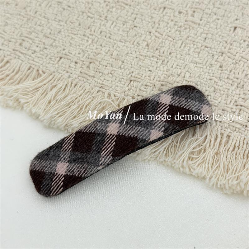 Korean Style Plaid Geometric Hair Clip - Retro BB Clip for Flyaway Hair