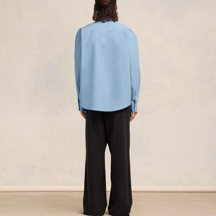 AMIPARIS Solid Color Loose Fit Pointed Collar Long Sleeve Shirt Unisex shirts Blue USH116CO0063-484