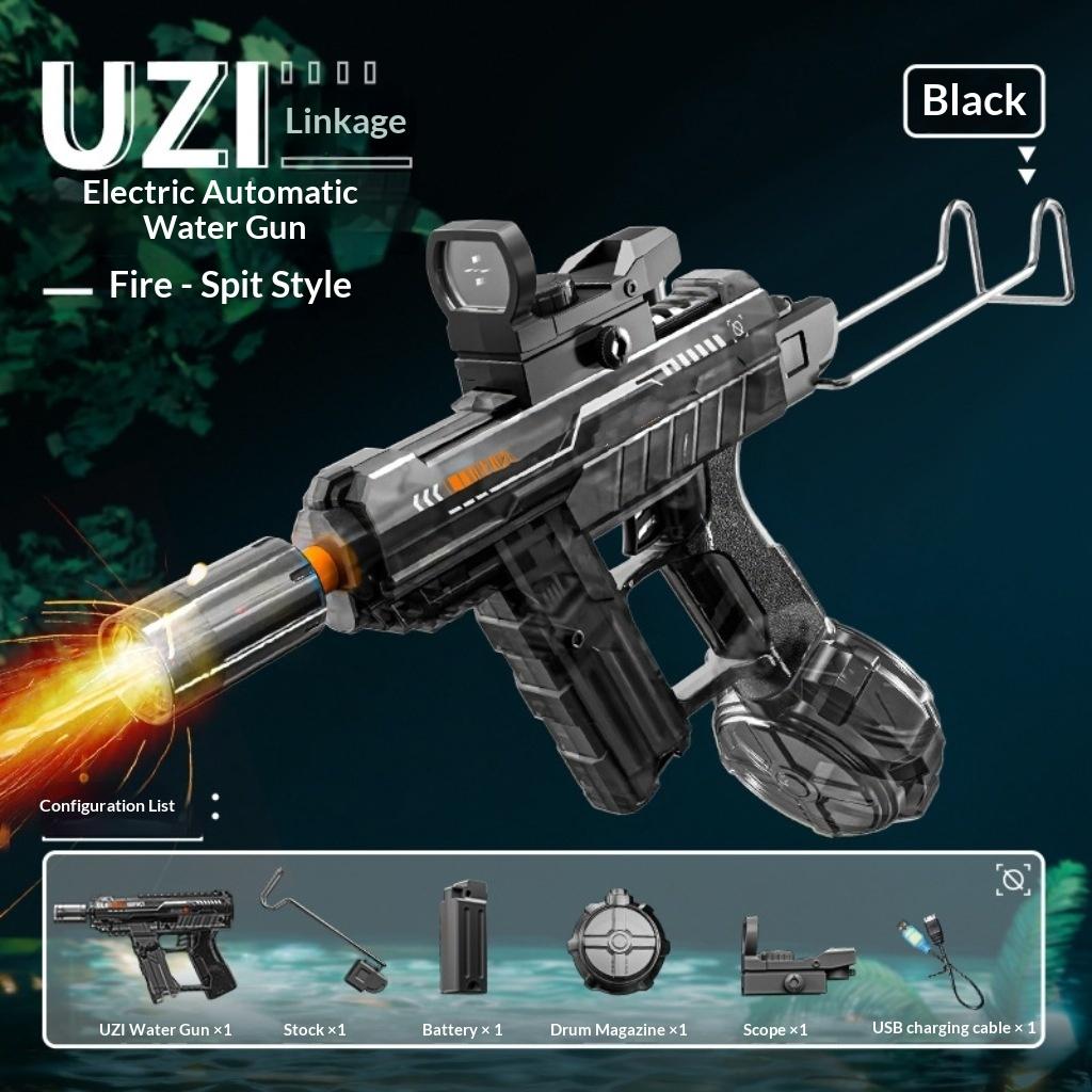 UZI/MK3 Electric Water Gun with Lights Cool Electric Continuous Firing and Reloading Summer Water Play Kid’s Adult Toy Water Gun UZI Black