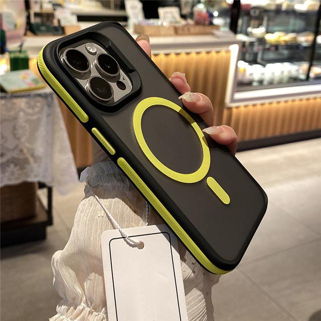 For iPhone 16 Pro Max Luxury Magsafe Magnetic Matte Bicolor Frame Phone Case For iPhone 12 13 14 15 16 Plus Protective Cover