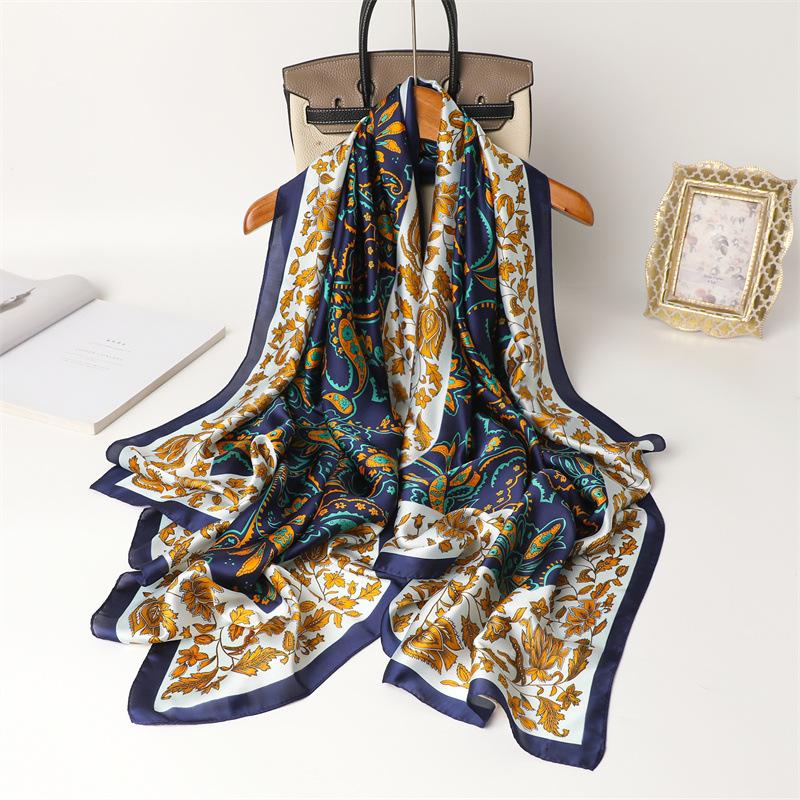 New Exotic Gorgeous Printed Shawl Silk Scarf Simulation Silk Scarf Versatile Headscarf Long Scarf Thin Beautiful Brocade