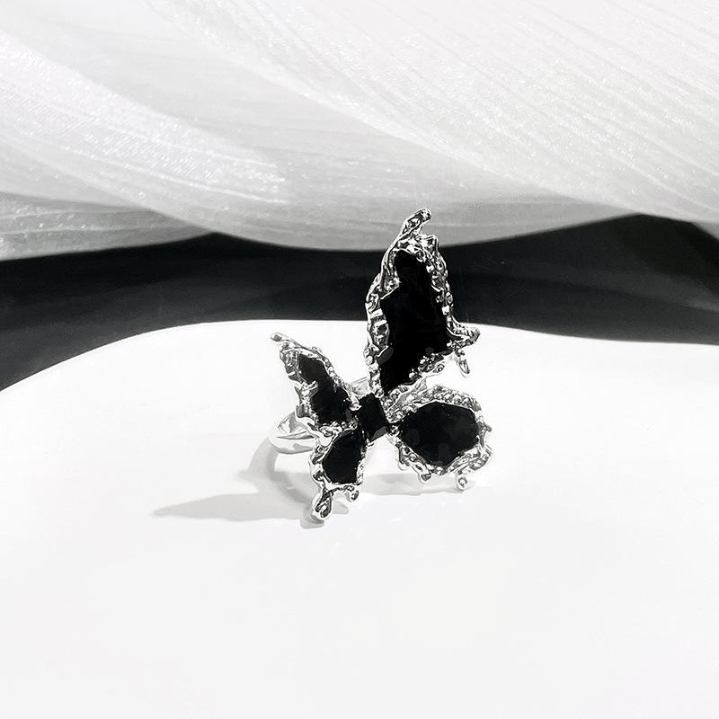 [Butterfly Jewelry] Oil Dripping Butterfly Open Ring Full Of Diamonds Zircon Fashion French High Sense Ring