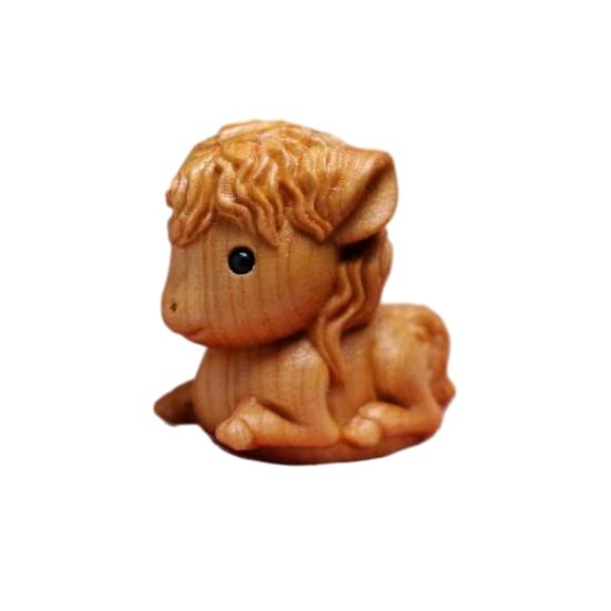 Horse Sculpture Wooden Miniature Decorative Figurine Natural Wood Smooth Surface Animal Statue Home Bookshelf